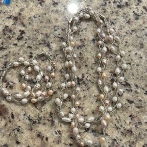 Elegant Multi-Strand Pearl Necklace and Bracelet Set